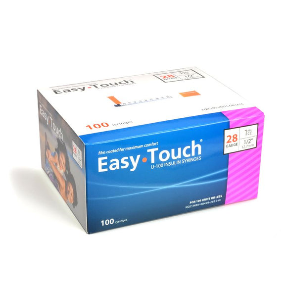 828155 EasyTouch U-100 Insulin Syringes, 28g, 1cc, 1/2″ (12.7mm), Purple
