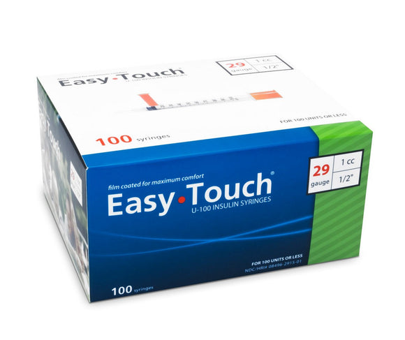 829155 EasyTouch U-100 Insulin Syringes, 29g, 1cc, 1/2″ (12.7mm), Green